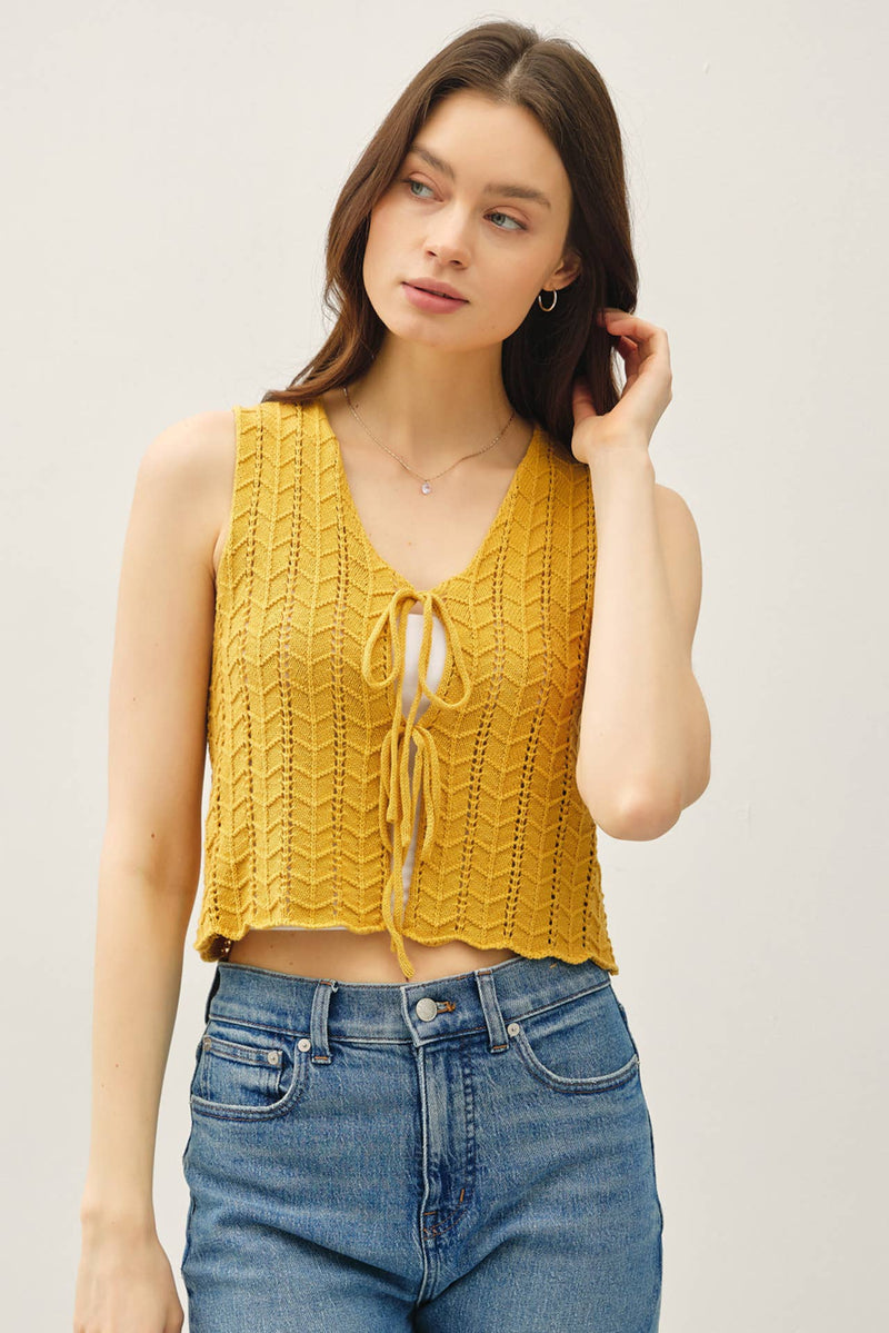 WAVY KNIT TIE FASTENING VEST