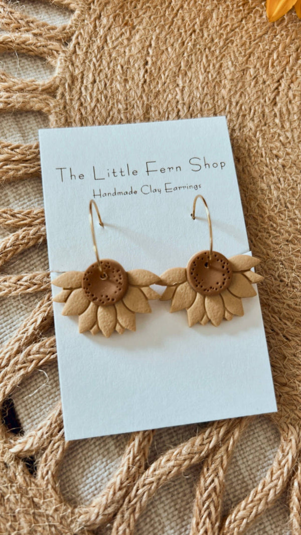 Sunflower Hoops | Clay Earrings 