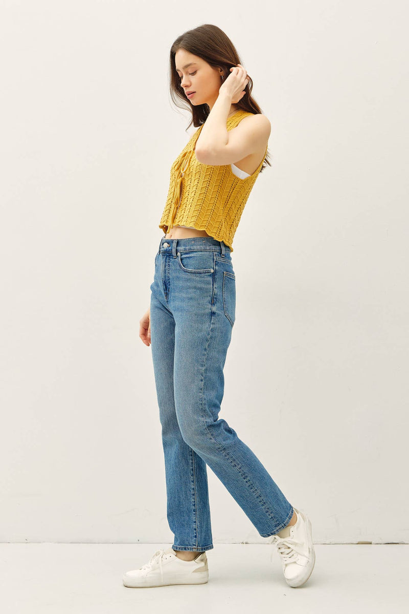WAVY KNIT TIE FASTENING VEST