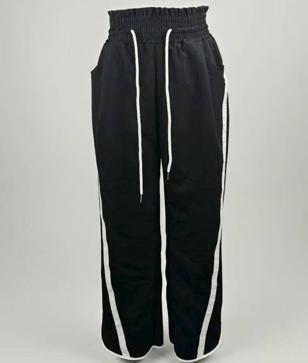 Y2k drawstring stripe contrast workout wide-leg pants