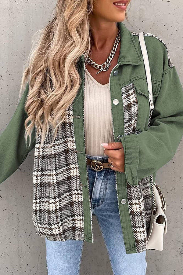 Plaid Splicing Open Button Jacket ZZKF1085