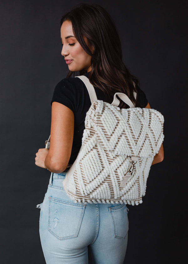 Cream Diamond Pattern Backpack