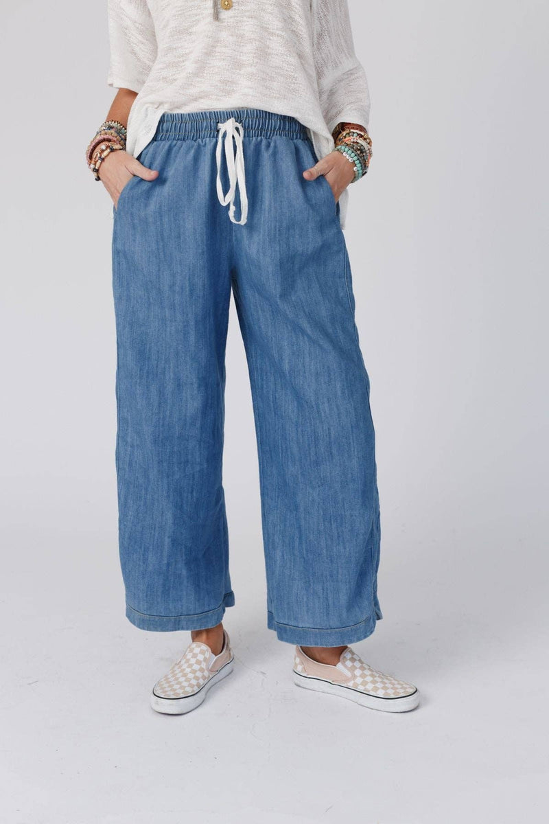 So Comfy Wide Leg Cropped Pant - Denim