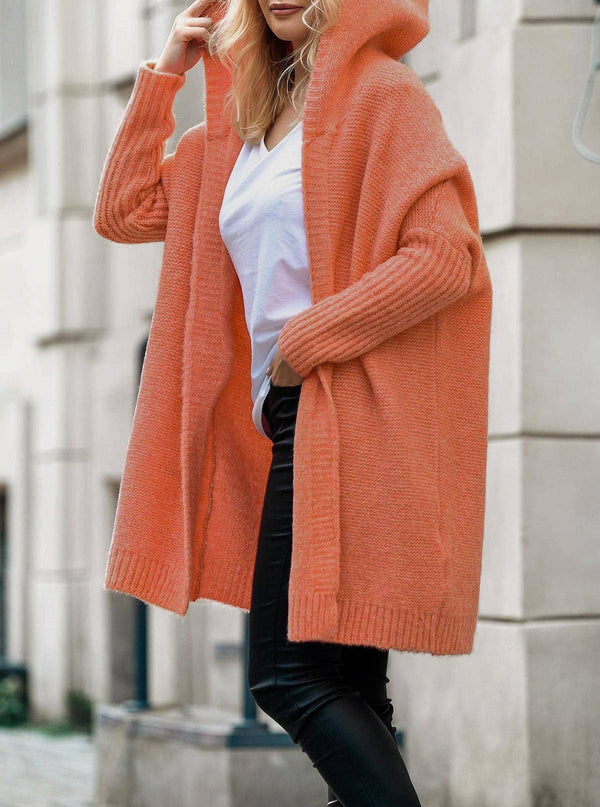 Fall soft knitted hooded sweater cardigan coat
