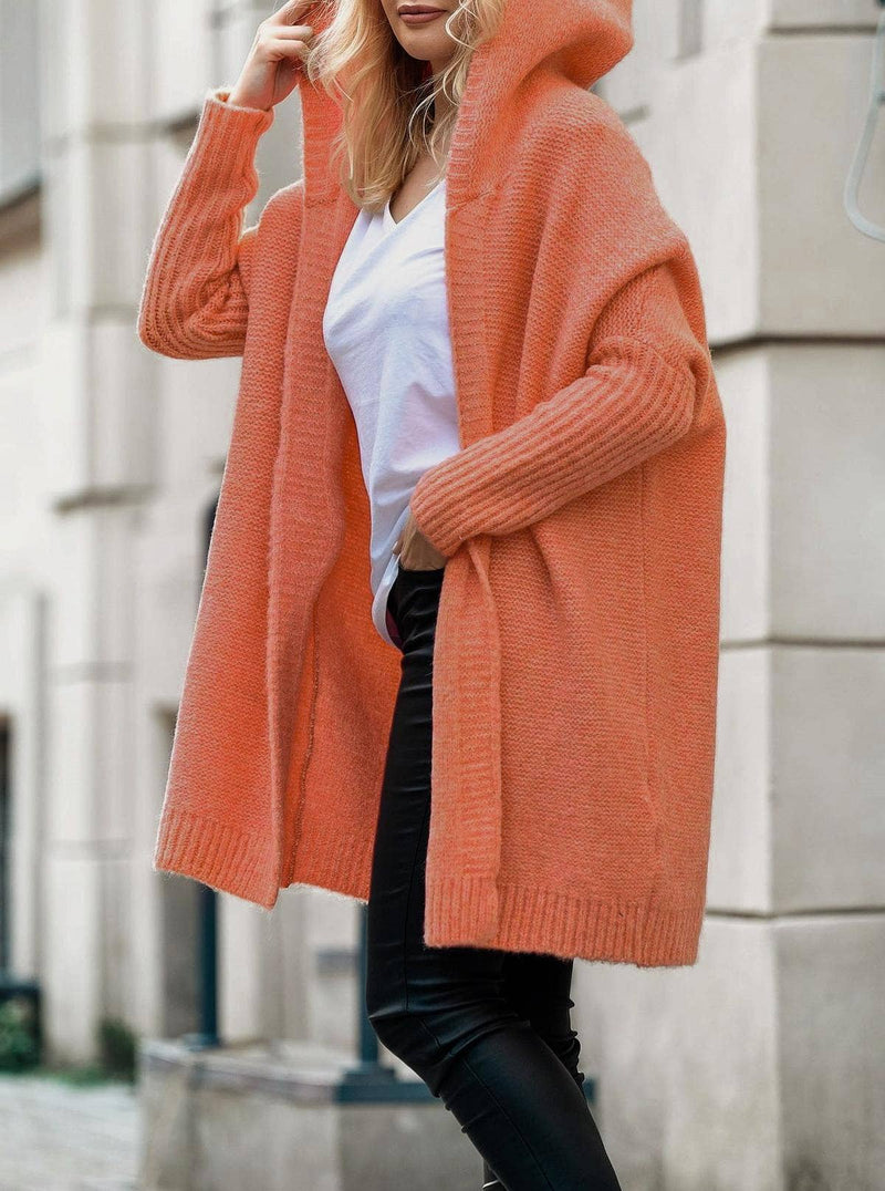 Fall soft knitted hooded sweater cardigan coat