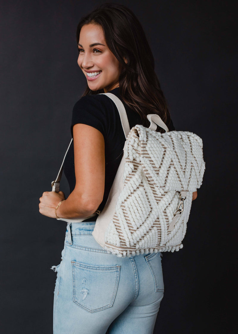 Cream Diamond Pattern Backpack