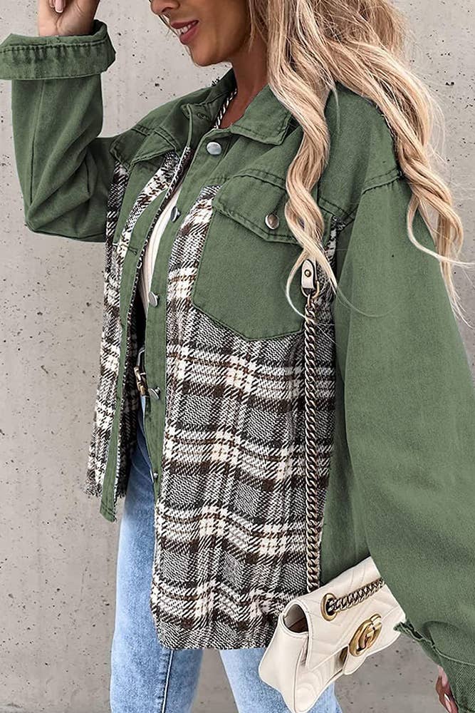 Plaid Splicing Open Button Jacket ZZKF1085