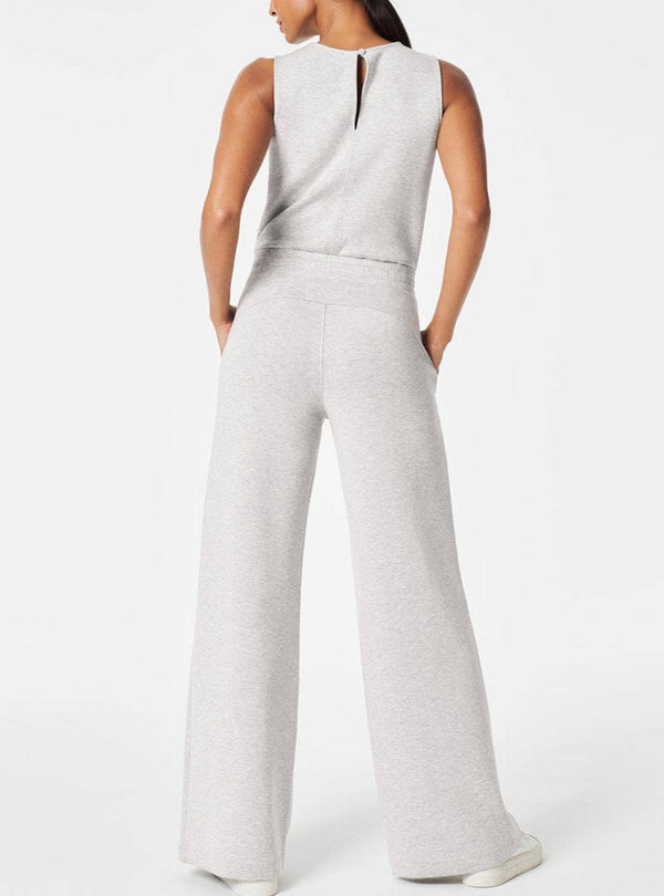 Solid Crew Neck Drawstring High Waist Sleeveless Jumpsuit