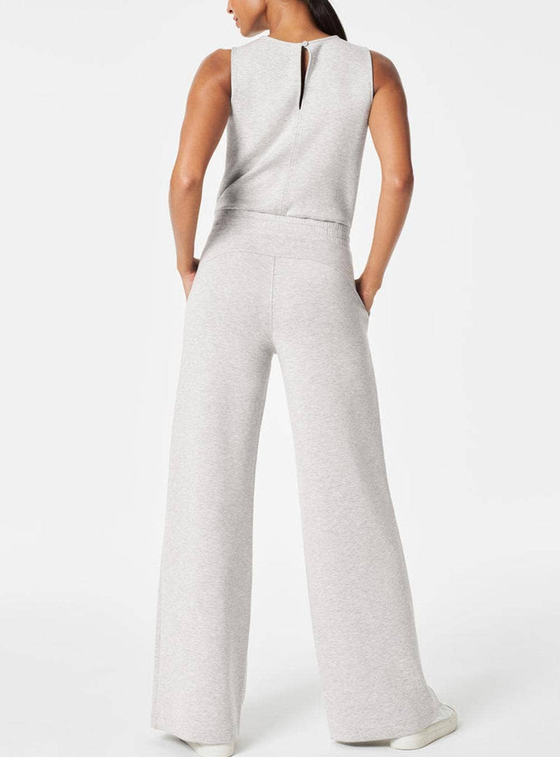 Solid Crew Neck Drawstring High Waist Sleeveless Jumpsuit