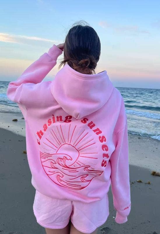 Chasing Sunset & Waves Embroidered fleece oversized Hoodie