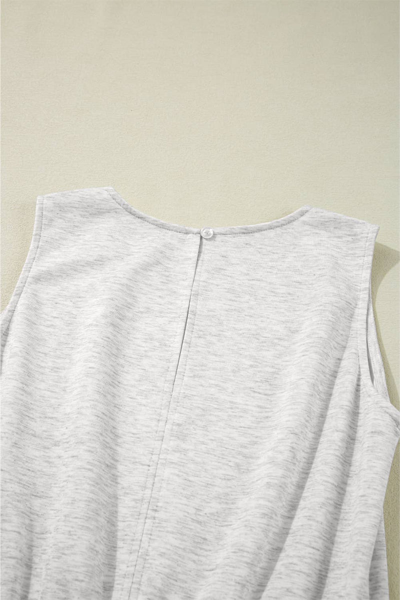 Solid Crew Neck Drawstring High Waist Sleeveless Jumpsuit