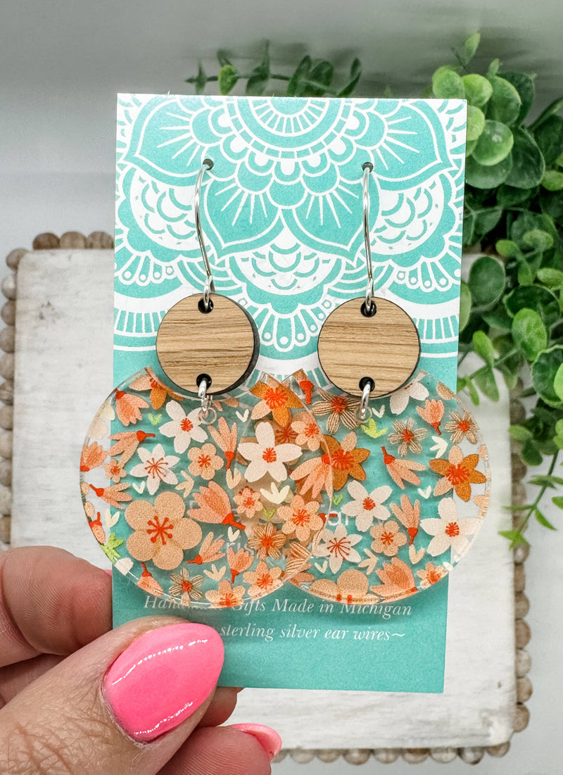 Handmade Peach Fuzz Floral Acrylic Earrings