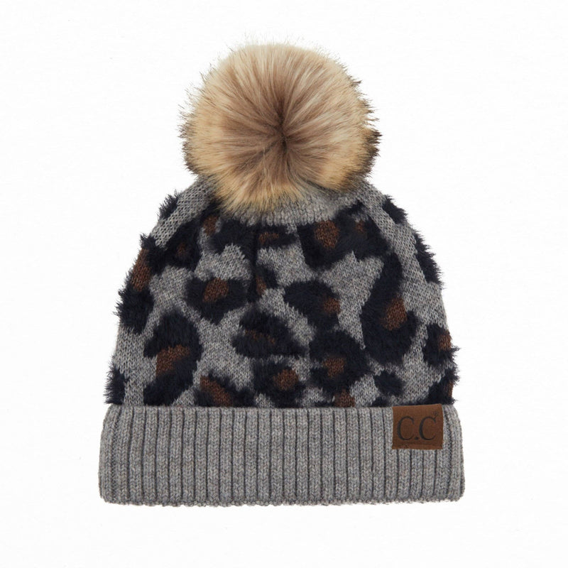 CC Beanie Leopard Winter Hat Ivory Adult