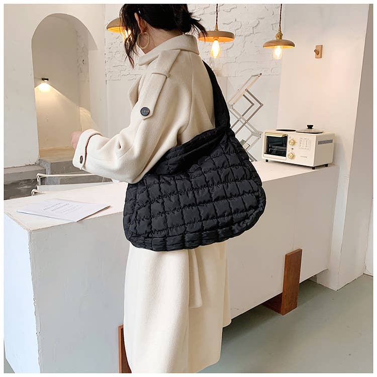 Quilted Zipper Large Shoulder Bag