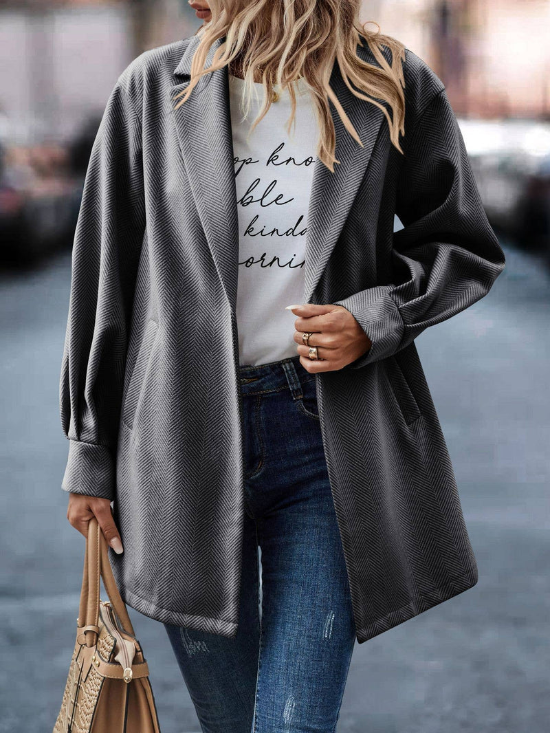 Herringbone Printed Open Blazer