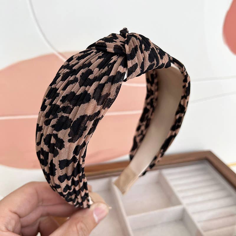 Pleated Leopard Print Knot and Twist Headband