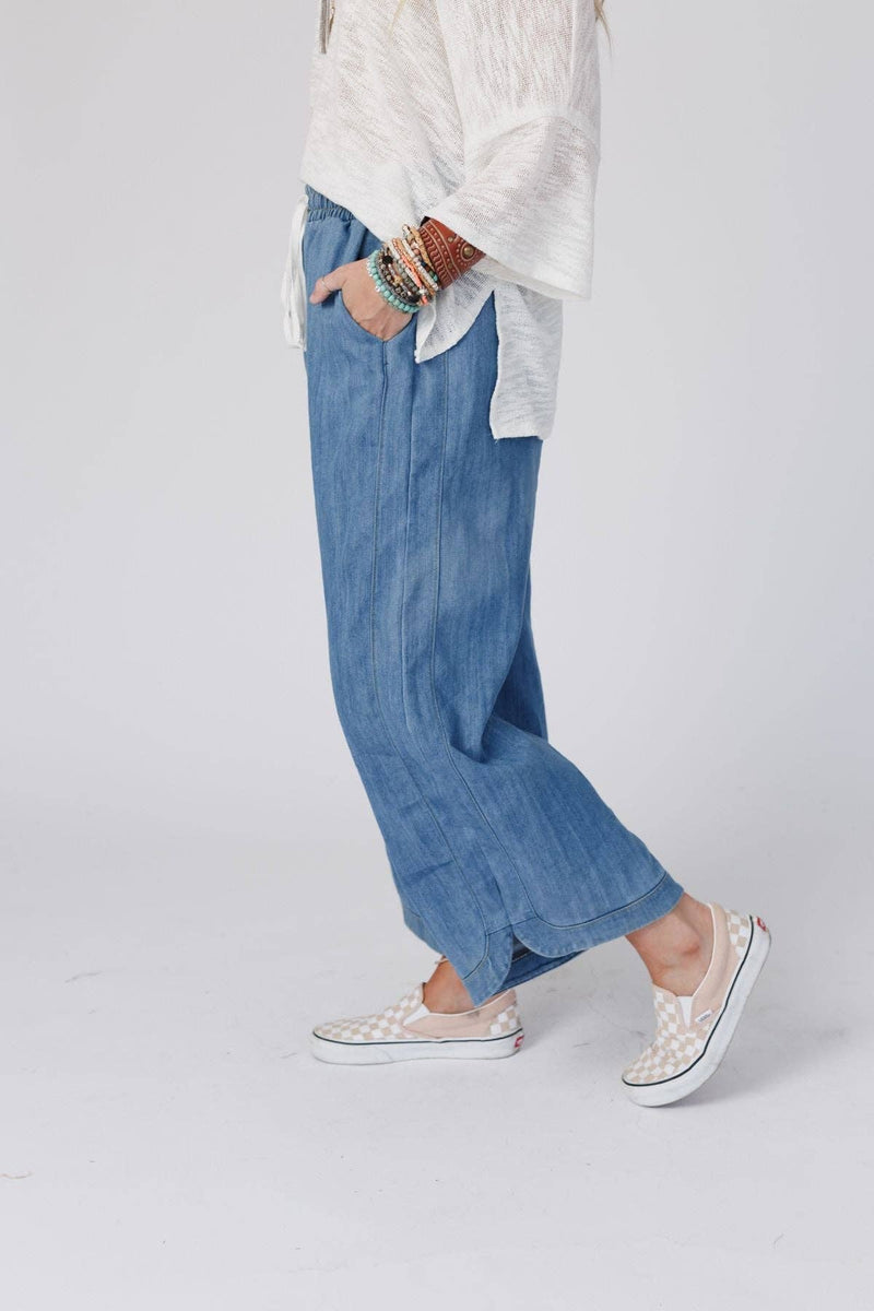 So Comfy Wide Leg Cropped Pant - Denim