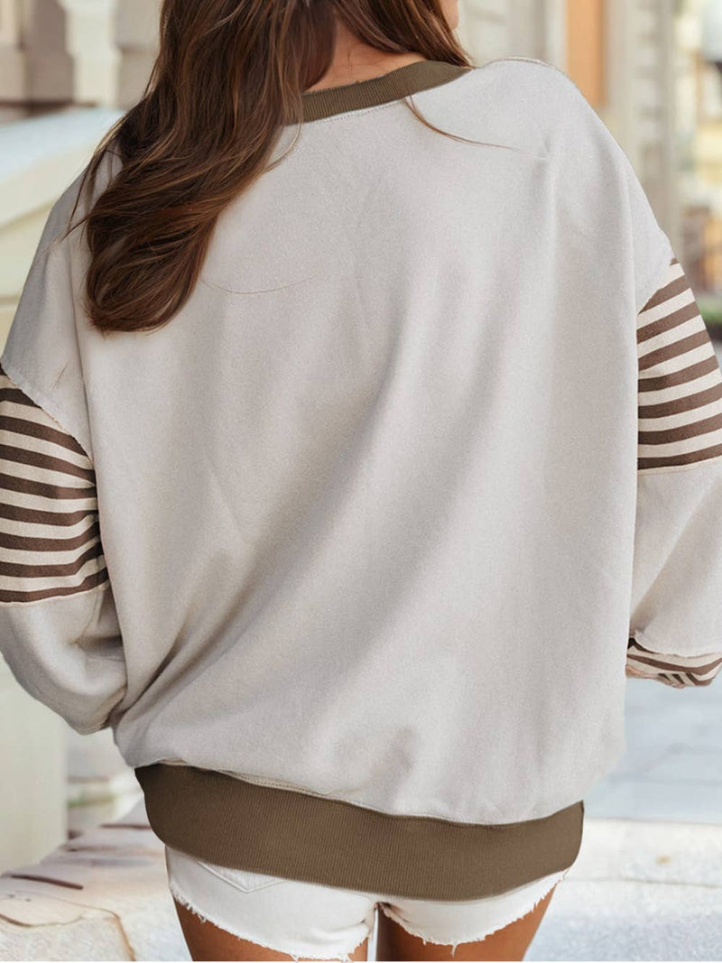 Striped Colorblock Patchwork Drop Shoulder Sweatshirt