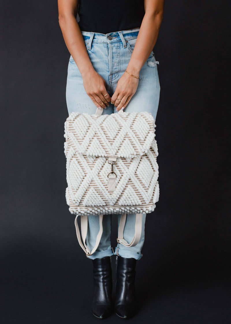 Cream Diamond Pattern Backpack