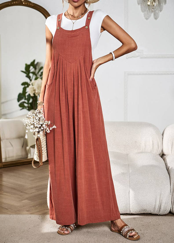 Button Detail Wide leg Overall Jumpsuit
