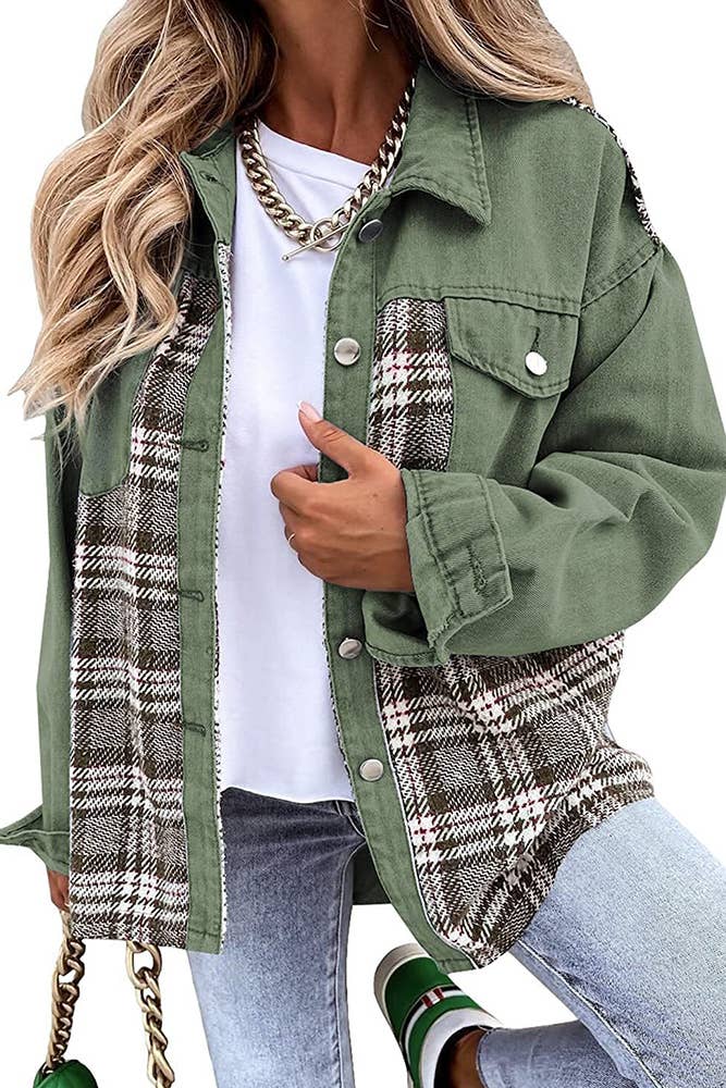 Plaid Splicing Open Button Jacket ZZKF1085
