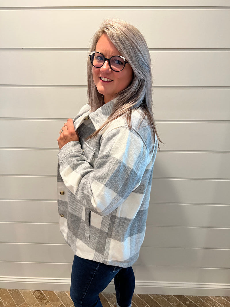 Plaid Button Down Jacket with Front Pocket Detail