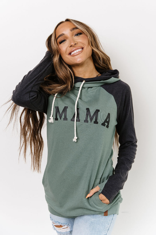 Ampersand doublehood sweatshirt- mama- sea green