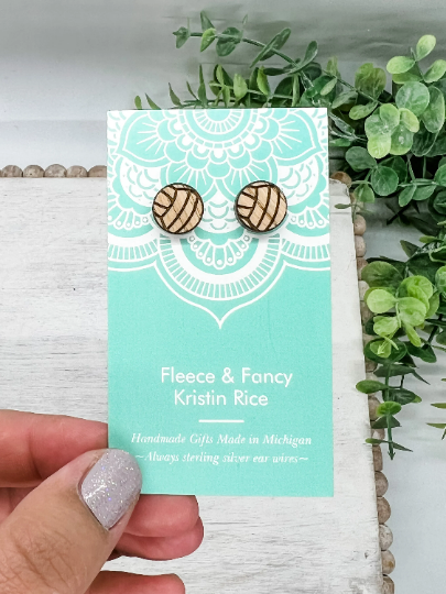 Laser Cut Volleyball Wood Stud Earrings