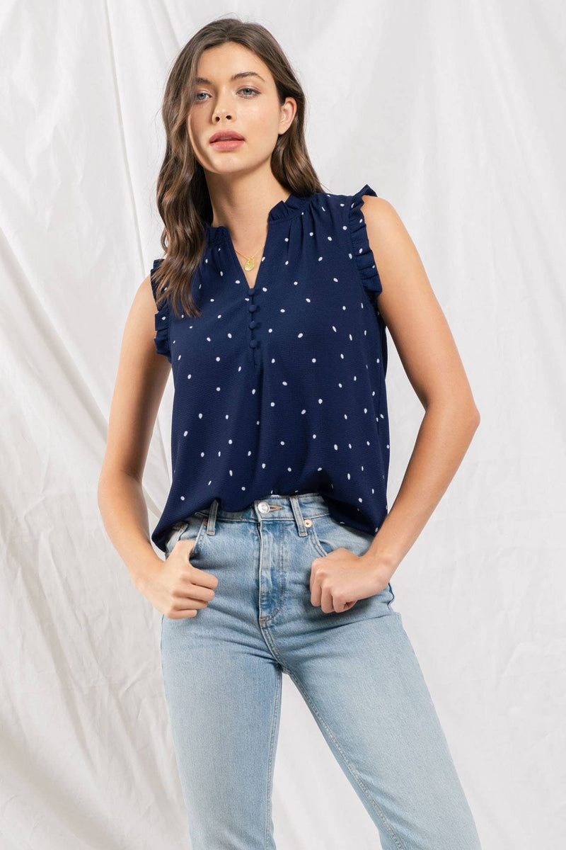 SPECKLED SLEEVELESS WOVEN TOP