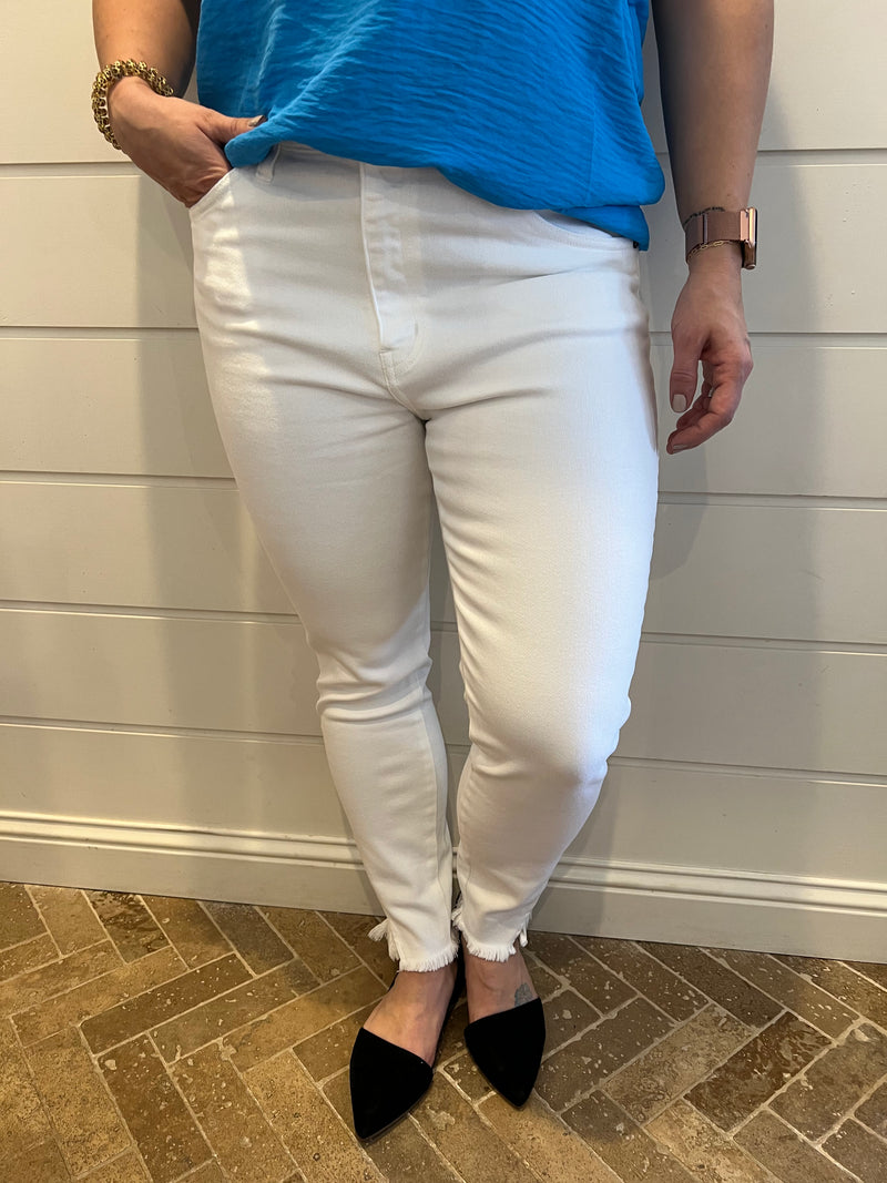 Kan Can High Rise Ankle Skinny White Jean