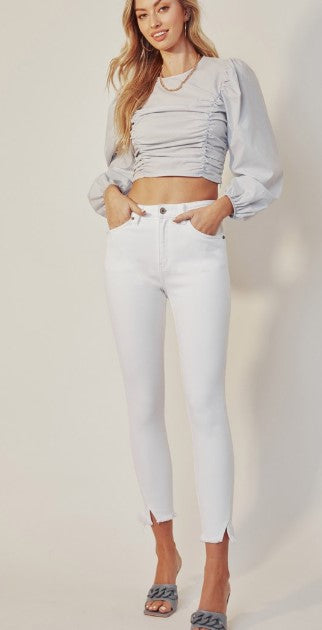 Kan Can High Rise Ankle Skinny White Jean